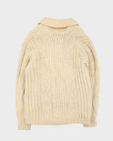 Vintage 1980s Chunky Cable Knit Shawl Neck Cardigan - L