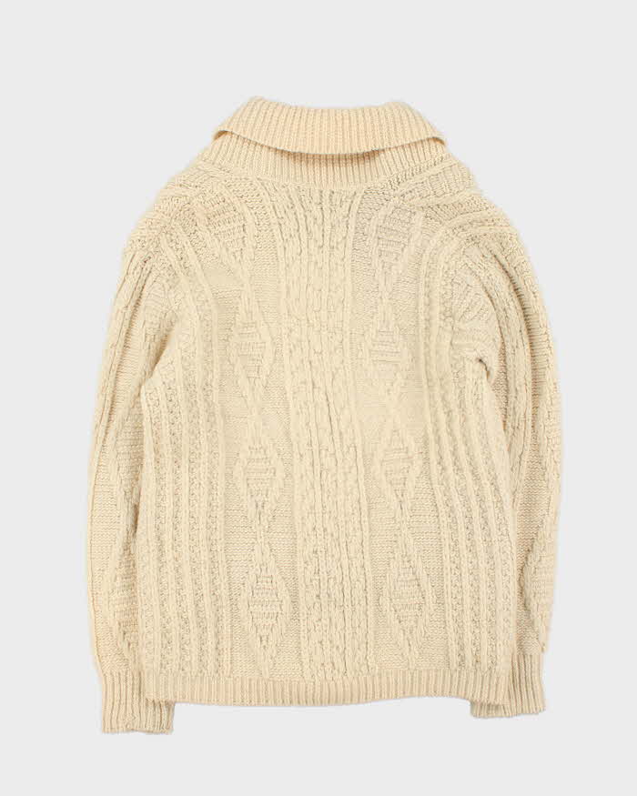 Vintage 1980s Chunky Cable Knit Shawl Neck Cardigan - L