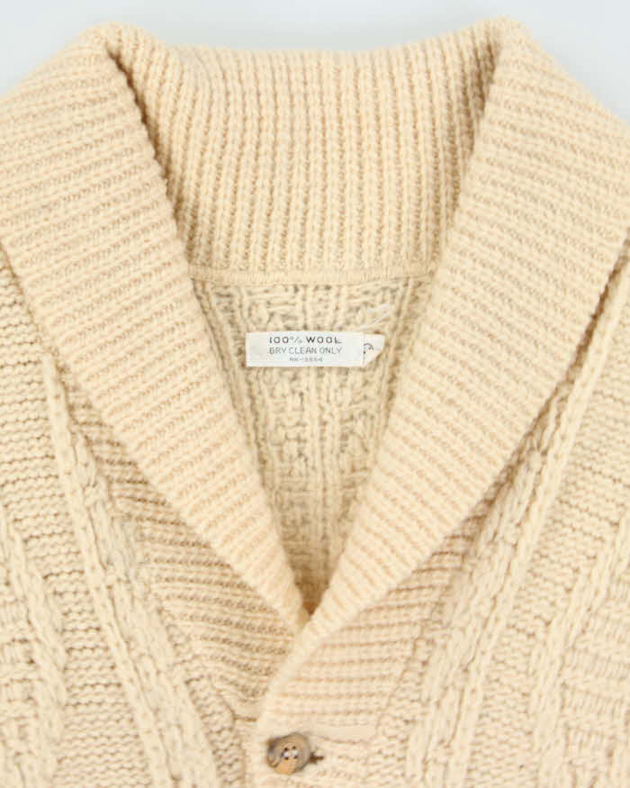 Vintage 1980s Chunky Cable Knit Shawl Neck Cardigan - L