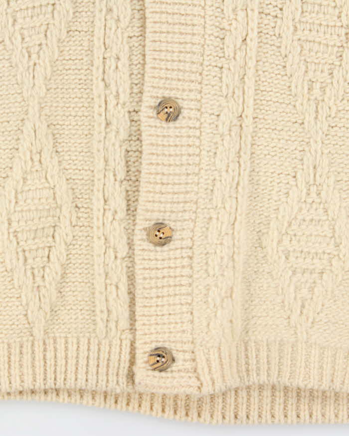 Vintage 1980s Chunky Cable Knit Shawl Neck Cardigan - L