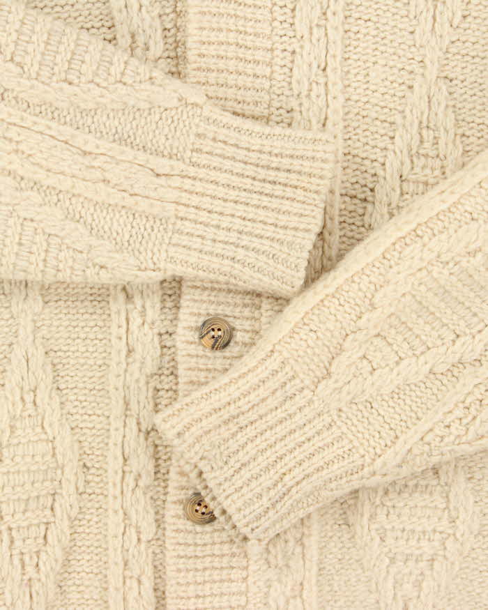 Vintage 1980s Chunky Cable Knit Shawl Neck Cardigan - L