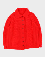Vintage Chunky Aran Knit Tartan Button Cardigan - XXL