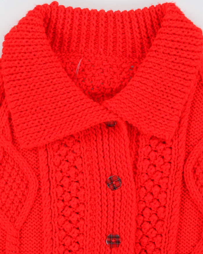 Vintage Chunky Aran Knit Tartan Button Cardigan - XXL