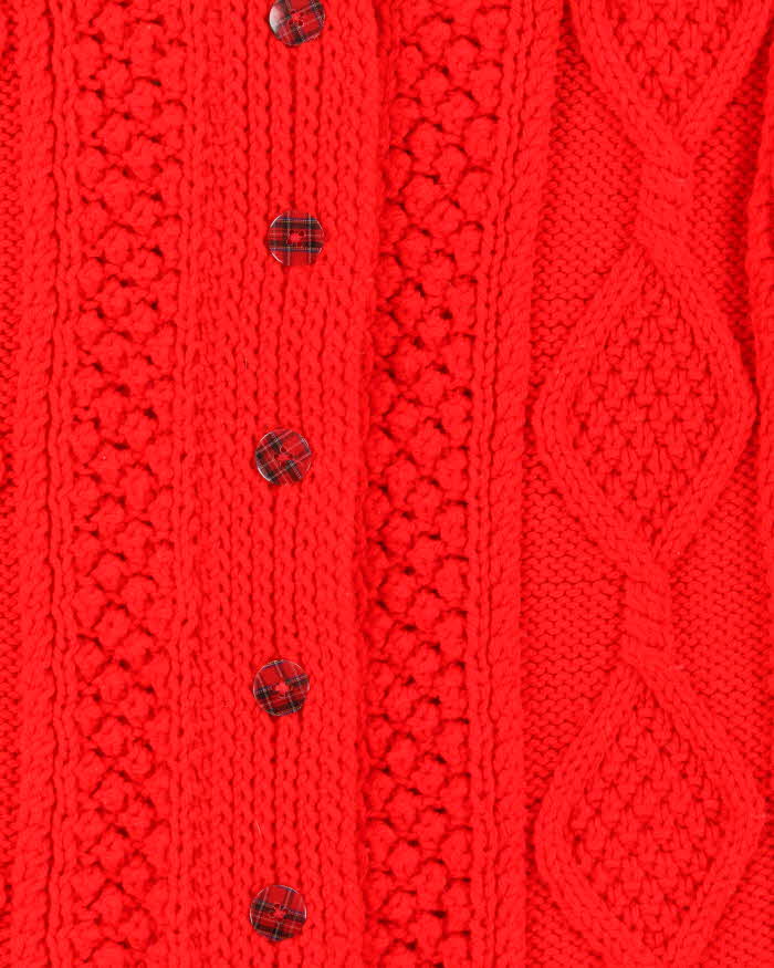 Vintage Chunky Aran Knit Tartan Button Cardigan - XXL
