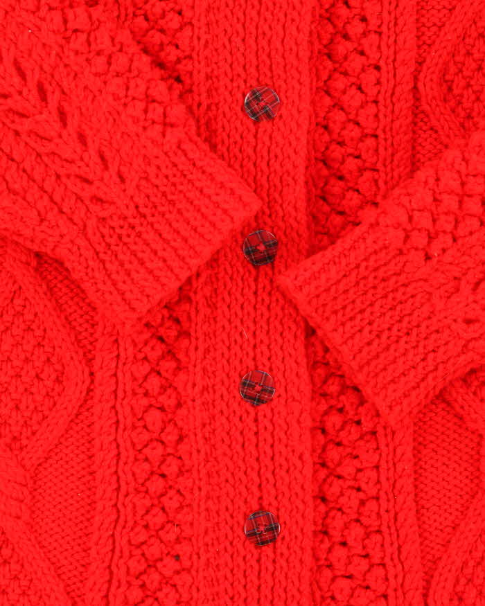 Vintage Chunky Aran Knit Tartan Button Cardigan - XXL