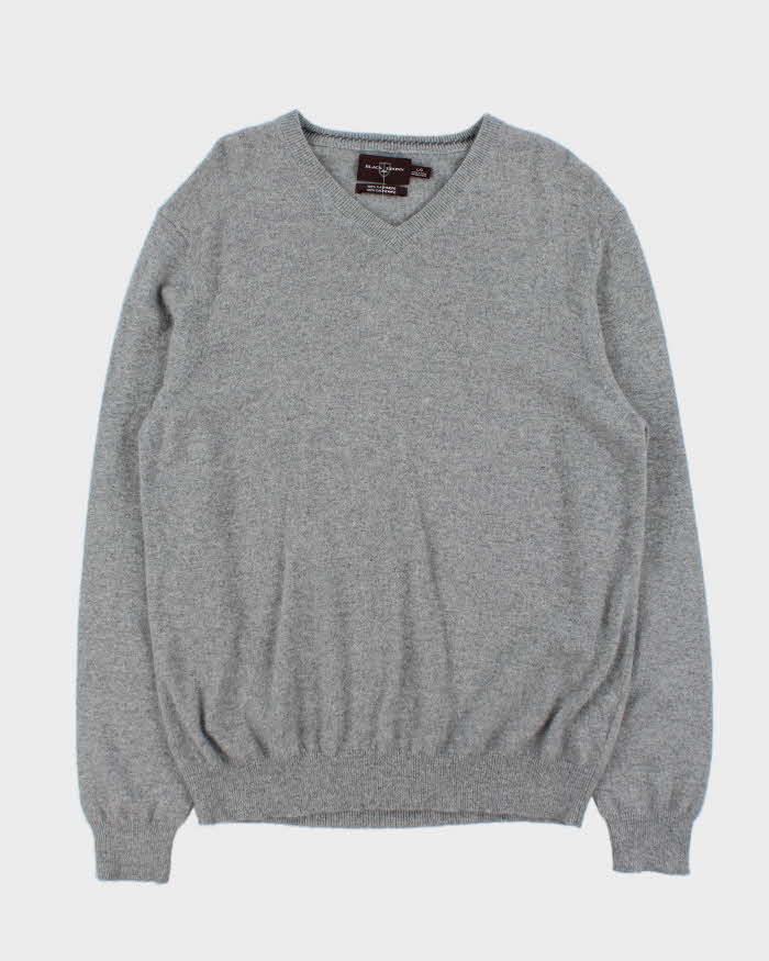 Vintage Black Brown Cashmere V-neck Jumper - L