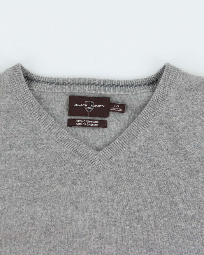 Vintage Black Brown Cashmere V-neck Jumper - L