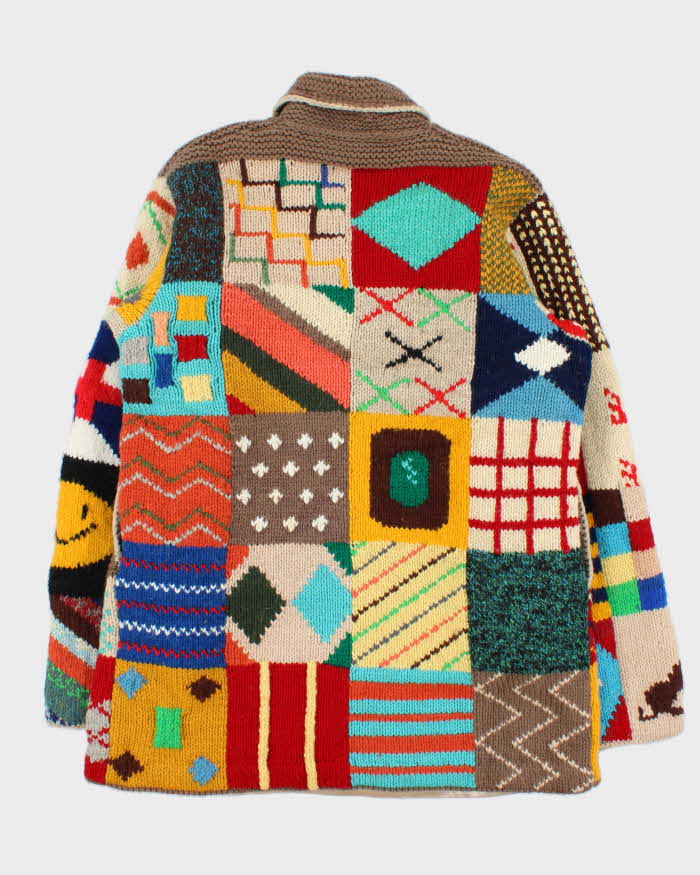 Vintage Handmade Knit Patchwork Heavyweight Chunky Zip-up Jumper - L