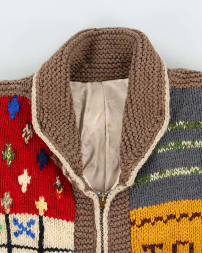 Vintage Handmade Knit Patchwork Heavyweight Chunky Zip-up Jumper - L