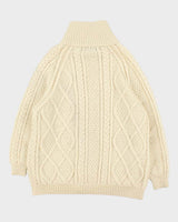 Vintage 1990s Aran Crafts Ireland Merino Wool Cable Knit Zip-Up Cardigan - M