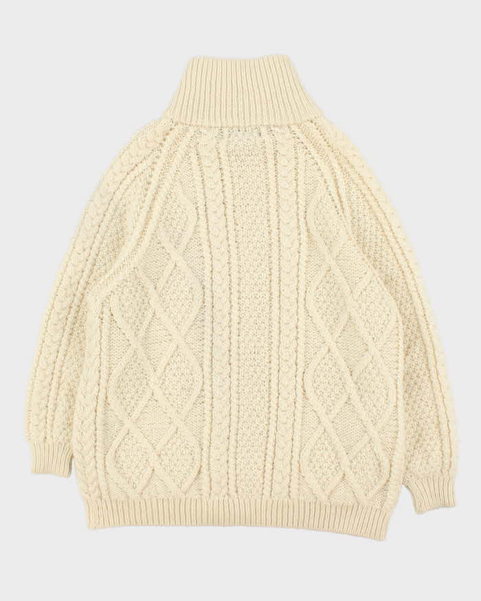 Vintage 1990s Aran Crafts Ireland Merino Wool Cable Knit Zip-Up Cardigan - M