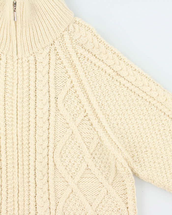 Vintage 1990s Aran Crafts Ireland Merino Wool Cable Knit Zip-Up Cardigan - M