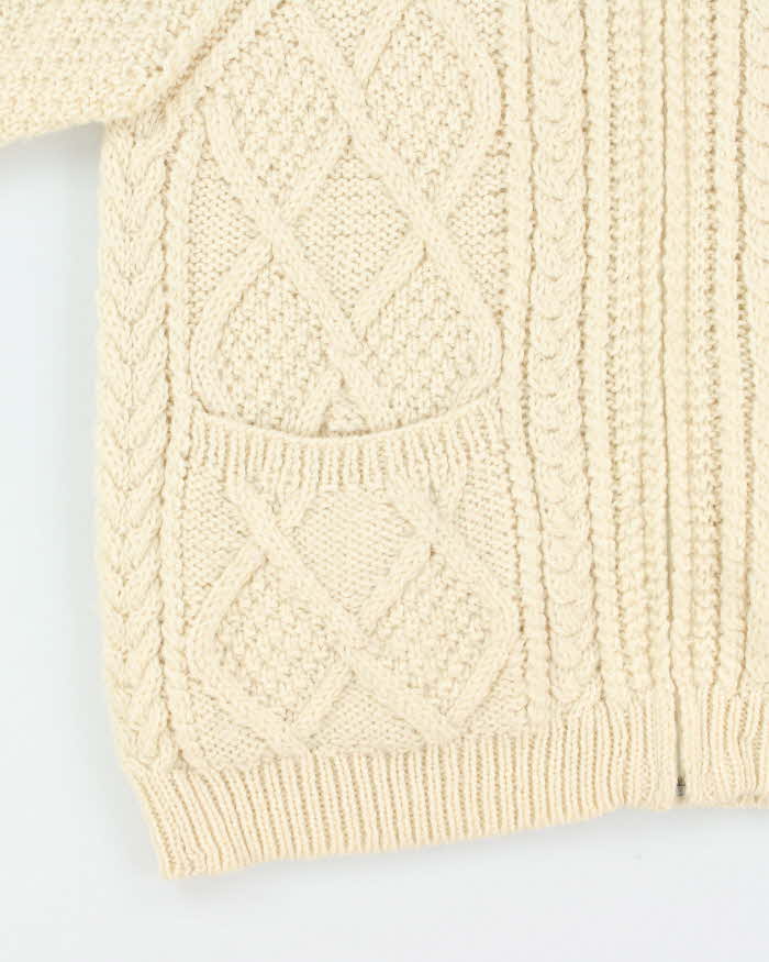 Vintage 1990s Aran Crafts Ireland Merino Wool Cable Knit Zip-Up Cardigan - M