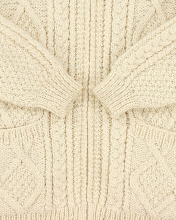 Vintage 1990s Aran Crafts Ireland Merino Wool Cable Knit Zip-Up Cardigan - M
