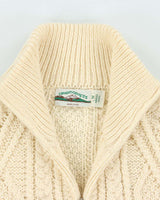 Vintage 1990s Aran Crafts Ireland Merino Wool Cable Knit Zip-Up Cardigan - M