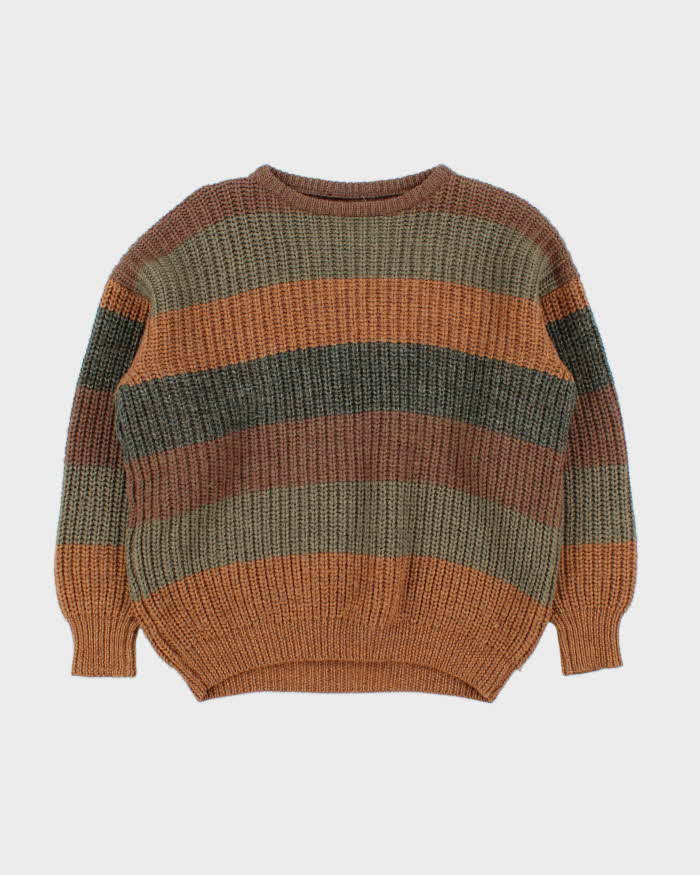 Vintage 1990s Striped Wool Chunky Oversized Hand Knit Jumper - S