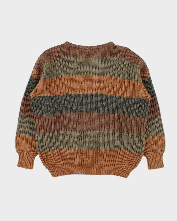 Vintage 1990s Striped Wool Chunky Oversized Hand Knit Jumper - S