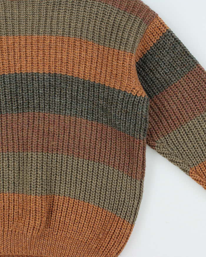 Vintage 1990s Striped Wool Chunky Oversized Hand Knit Jumper - S