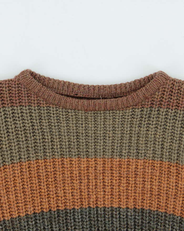 Vintage 1990s Striped Wool Chunky Oversized Hand Knit Jumper - S