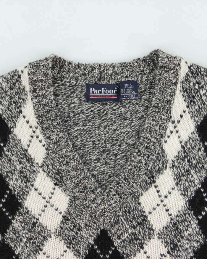 Vintage 1990s Par Four Wool Blend Argyle Knit Sweater Vest - L