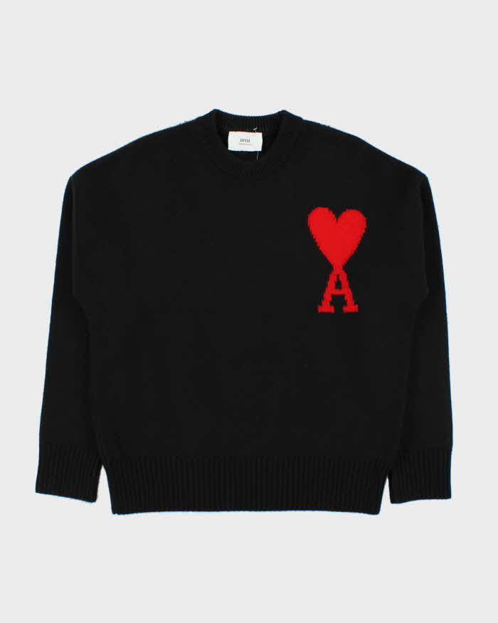 Ami Paris de Cœur Chunky Soft Wool Oversized Crewneck Knit Jumper - XS