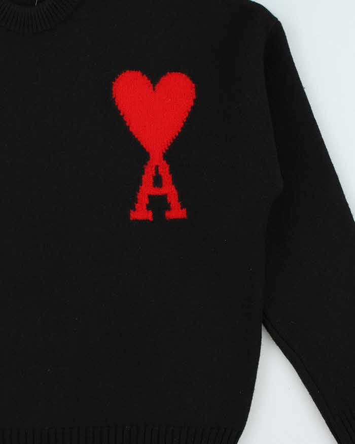 Ami Paris de Cœur Chunky Soft Wool Oversized Crewneck Knit Jumper - XS