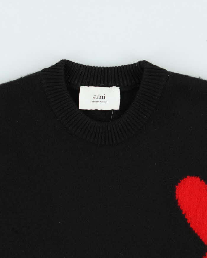 Ami Paris de Cœur Chunky Soft Wool Oversized Crewneck Knit Jumper - XS