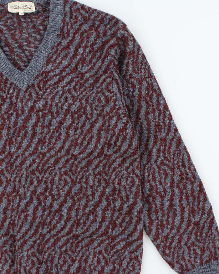 Vintage White Birch Wool V-neck Jumper - M