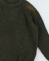 Vintage 00s Woolyback Pure New Wool Made In England Suede Patched Chunky Ribbed Knit Jumper - XL