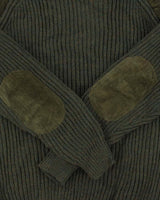 Vintage 00s Woolyback Pure New Wool Made In England Suede Patched Chunky Ribbed Knit Jumper - XL