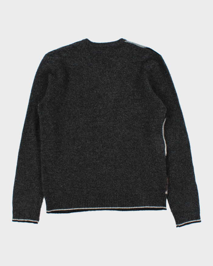 Vintage 00s Black Brown 1826 Merino Wool V-Neck Knit Jumper - S