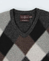 Vintage 00s Black Brown 1826 Merino Wool V-Neck Knit Jumper - S