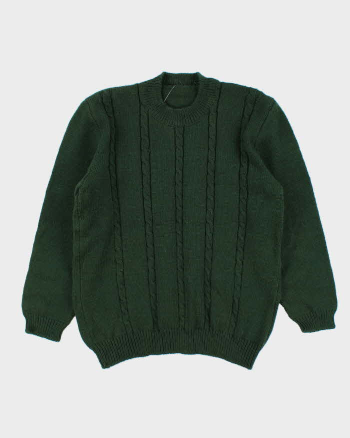 Vintage 1990s Forest Green Cable Knit Crewneck Jumper - S