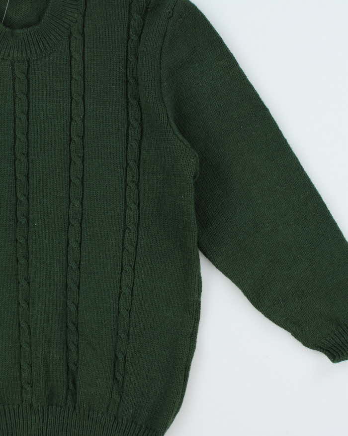 Vintage 1990s Forest Green Cable Knit Crewneck Jumper - S