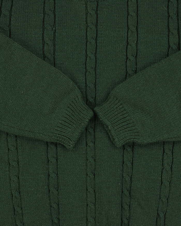 Vintage 1990s Forest Green Cable Knit Crewneck Jumper - S