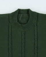 Vintage 1990s Forest Green Cable Knit Crewneck Jumper - S