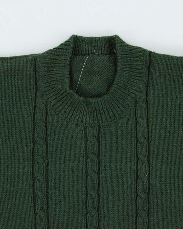 Vintage 1990s Forest Green Cable Knit Crewneck Jumper - S