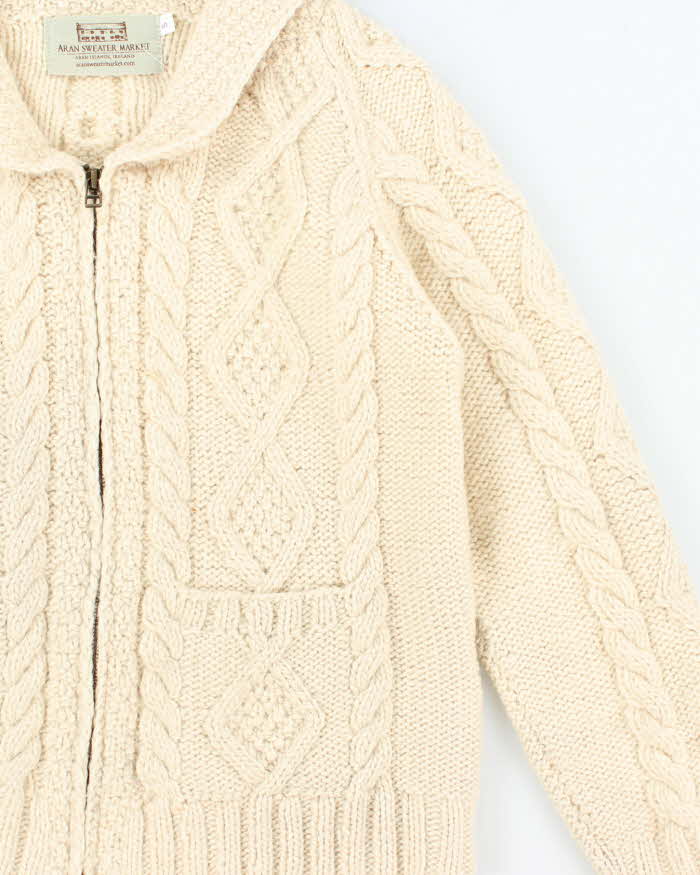 Vintage Aran Sweater Market Wool Zip-up Jumper - S