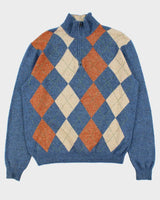 Vintage 00s Paul Fredrick Merino Wool &amp; Silk Argyle Quarter-Zip Knit Jumper - L