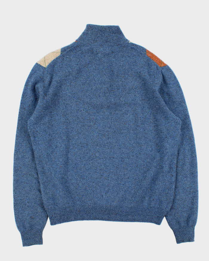 Vintage 00s Paul Fredrick Merino Wool &amp; Silk Argyle Quarter-Zip Knit Jumper - L