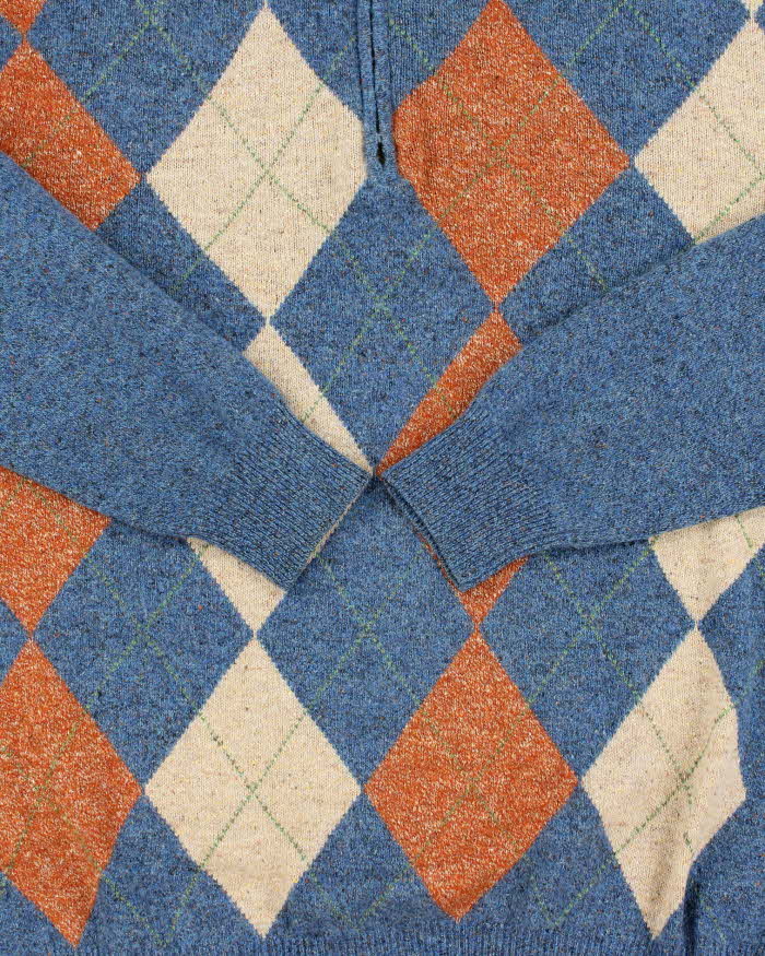 Vintage 00s Paul Fredrick Merino Wool &amp; Silk Argyle Quarter-Zip Knit Jumper - L