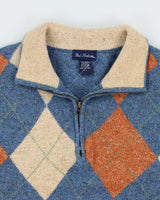 Vintage 00s Paul Fredrick Merino Wool &amp; Silk Argyle Quarter-Zip Knit Jumper - L