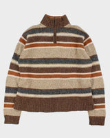Vintage 00s PacificTrail Wool Blend Striped Quarter-Zip Knit Jumper - L