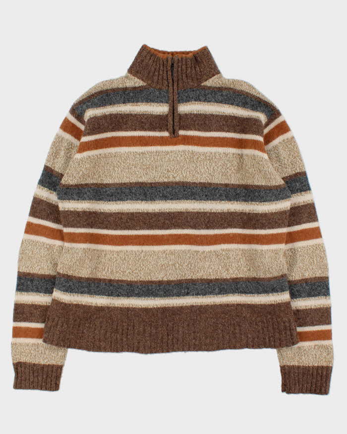 Vintage 00s PacificTrail Wool Blend Striped Quarter-Zip Knit Jumper - L