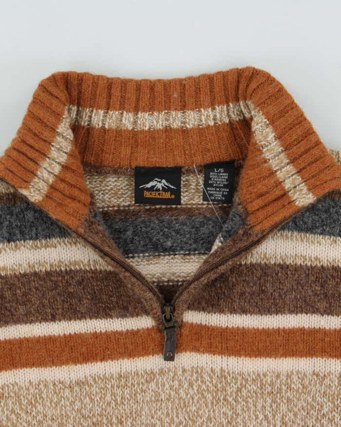 Vintage 00s PacificTrail Wool Blend Striped Quarter-Zip Knit Jumper - L