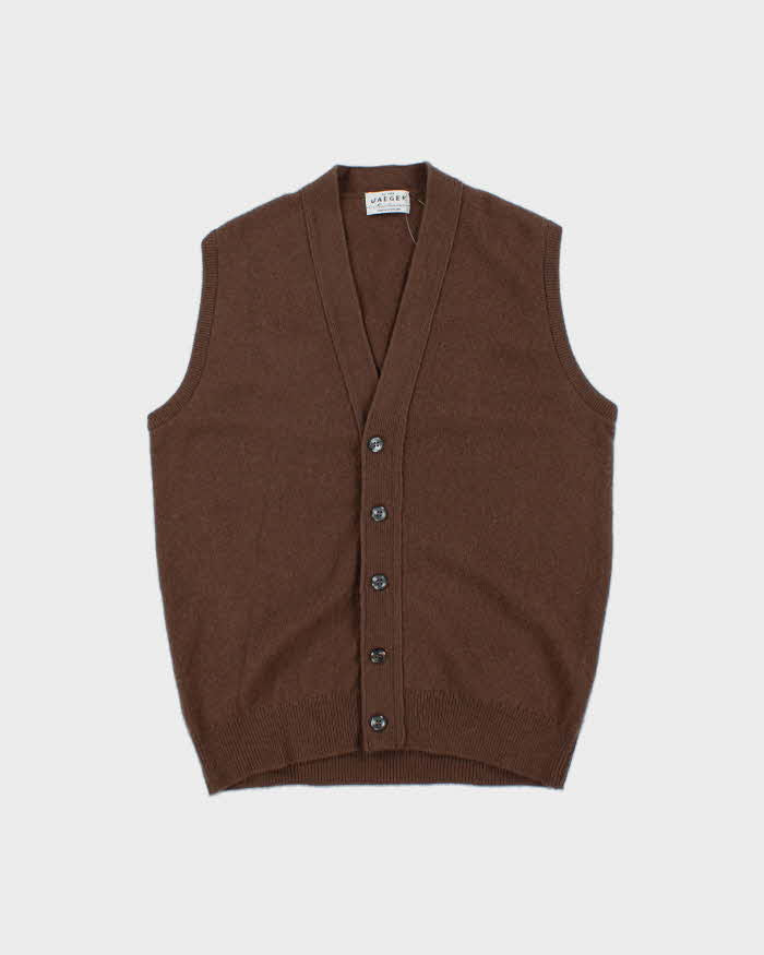 DSWT Vintage 1970s Jaeger Scottish Wool Sleeveless Knit Cardigan - M