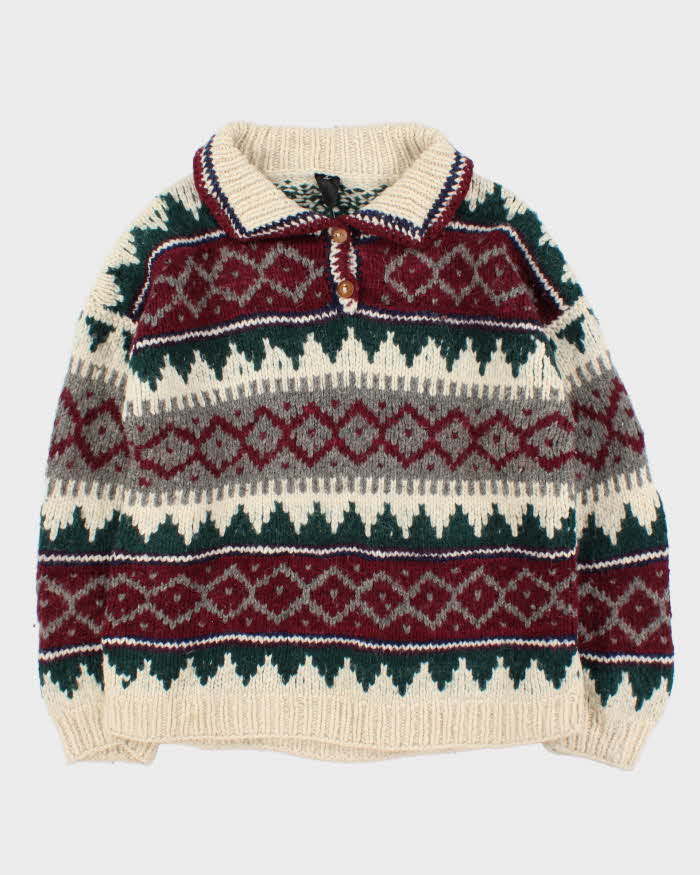 Vintage Super Chunky Knit Quarter-button Jumper - L