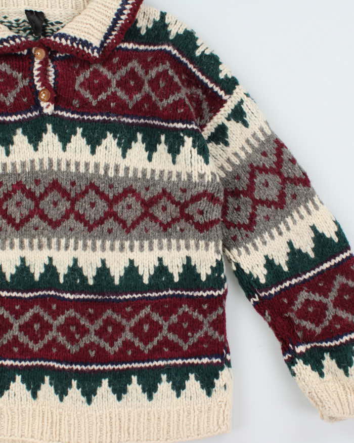 Vintage Super Chunky Knit Quarter-button Jumper - L