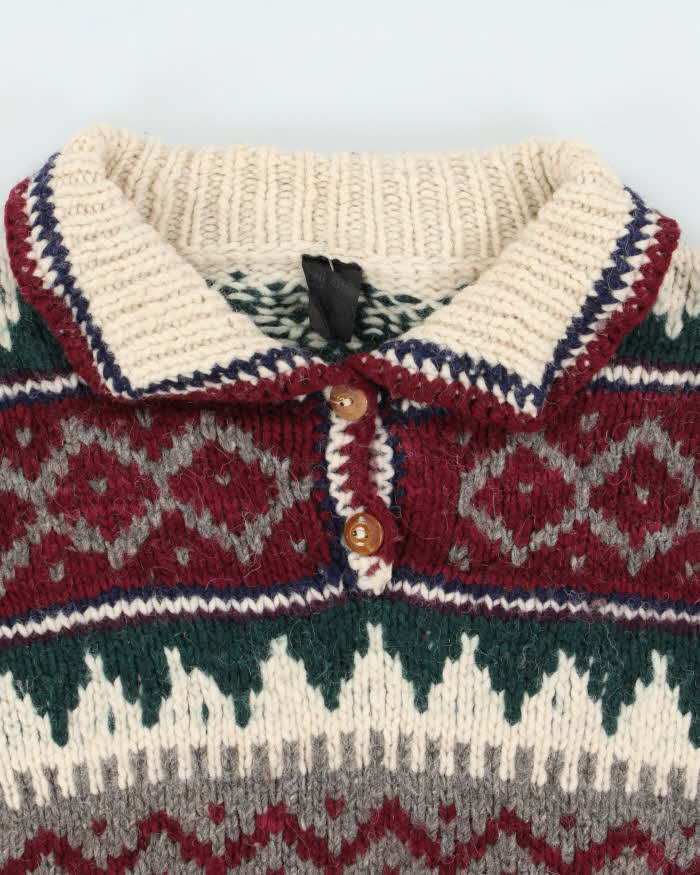 Vintage Super Chunky Knit Quarter-button Jumper - L