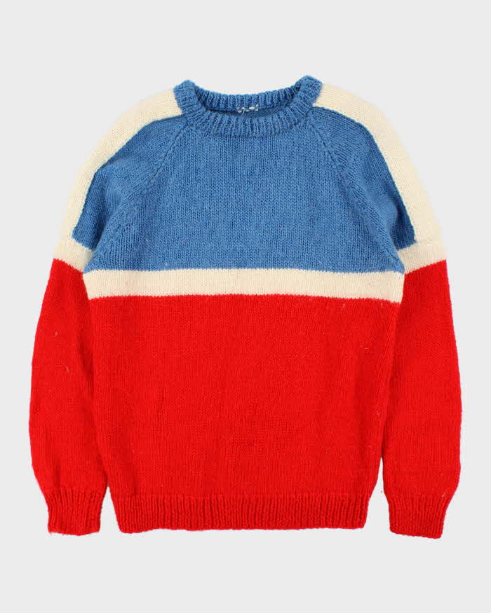 Vintage Chunky Block Colour Wool Knit Jumper - L